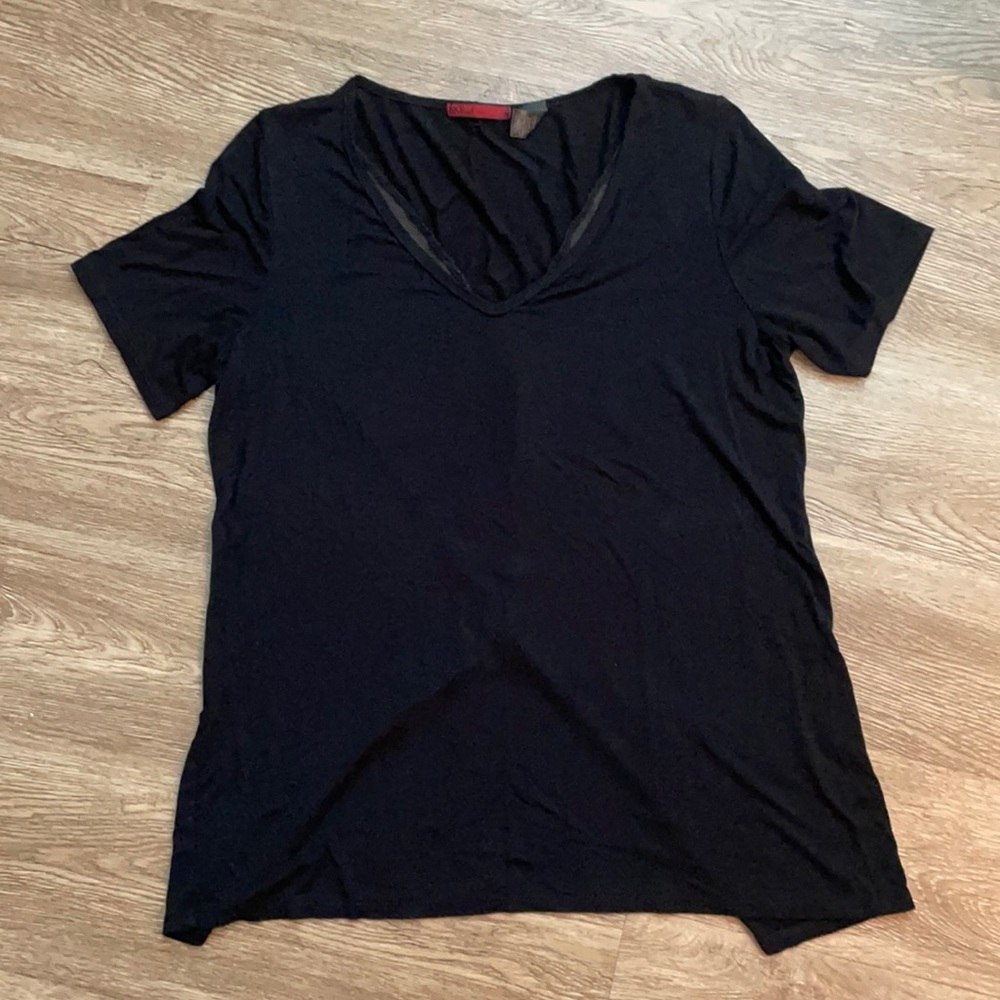 BKE Red Black V Neck Tee